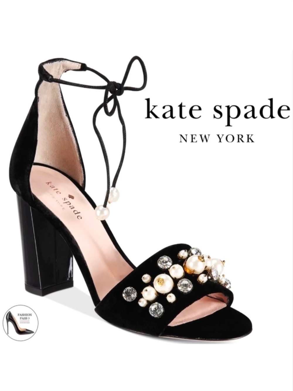 Kate Spade Iverna Pearl Studded Open Toe Pumps Balck Evening Sandals Dress Shoes